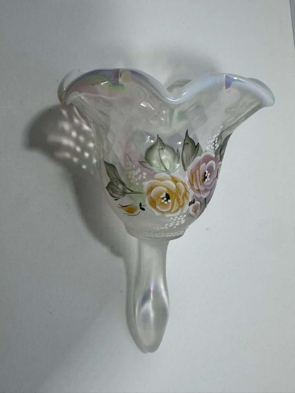 Fenton Vintage Iridescent Hand-Painted Glass Bell with Ruffled Edge